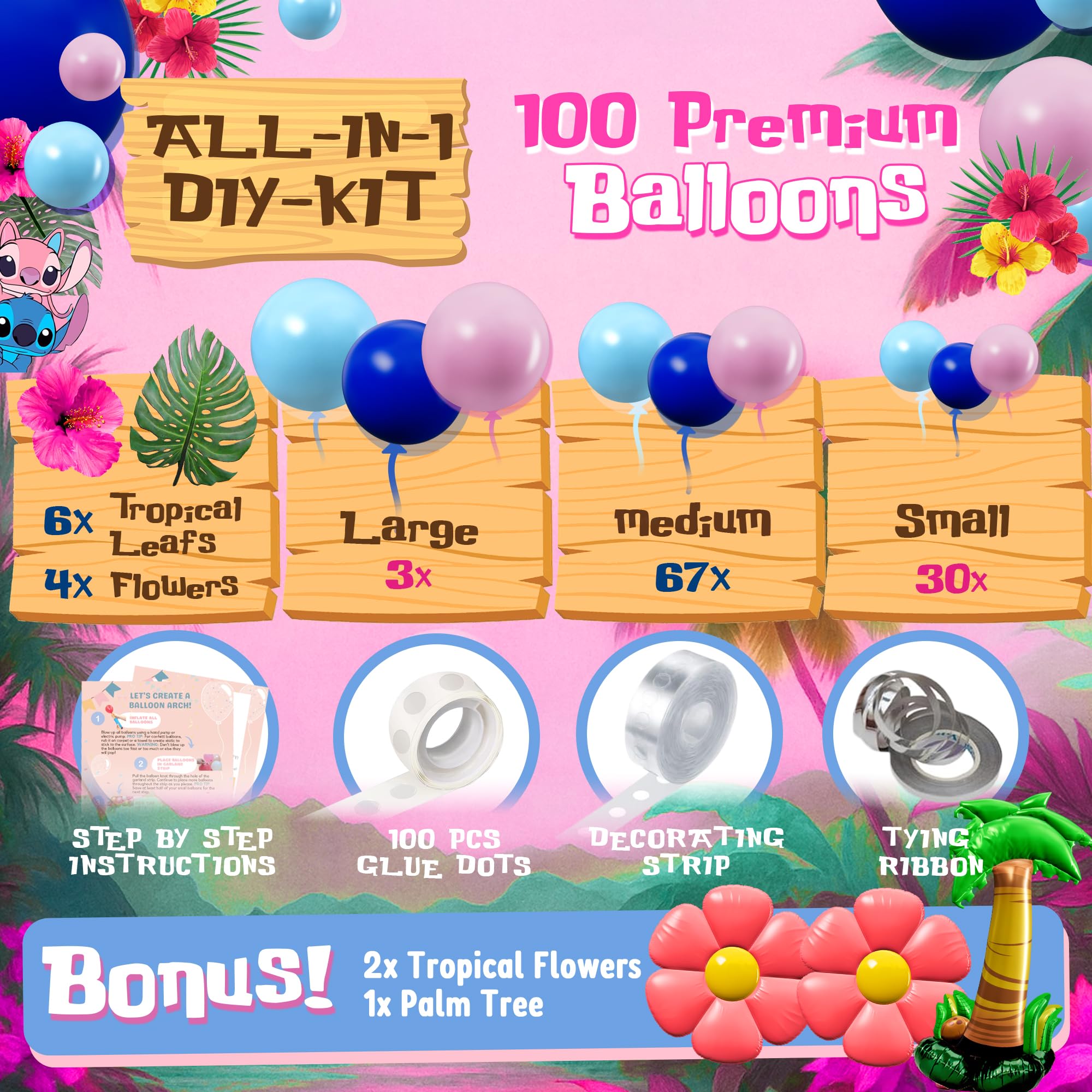 Tropical leaves and flowers included in kit