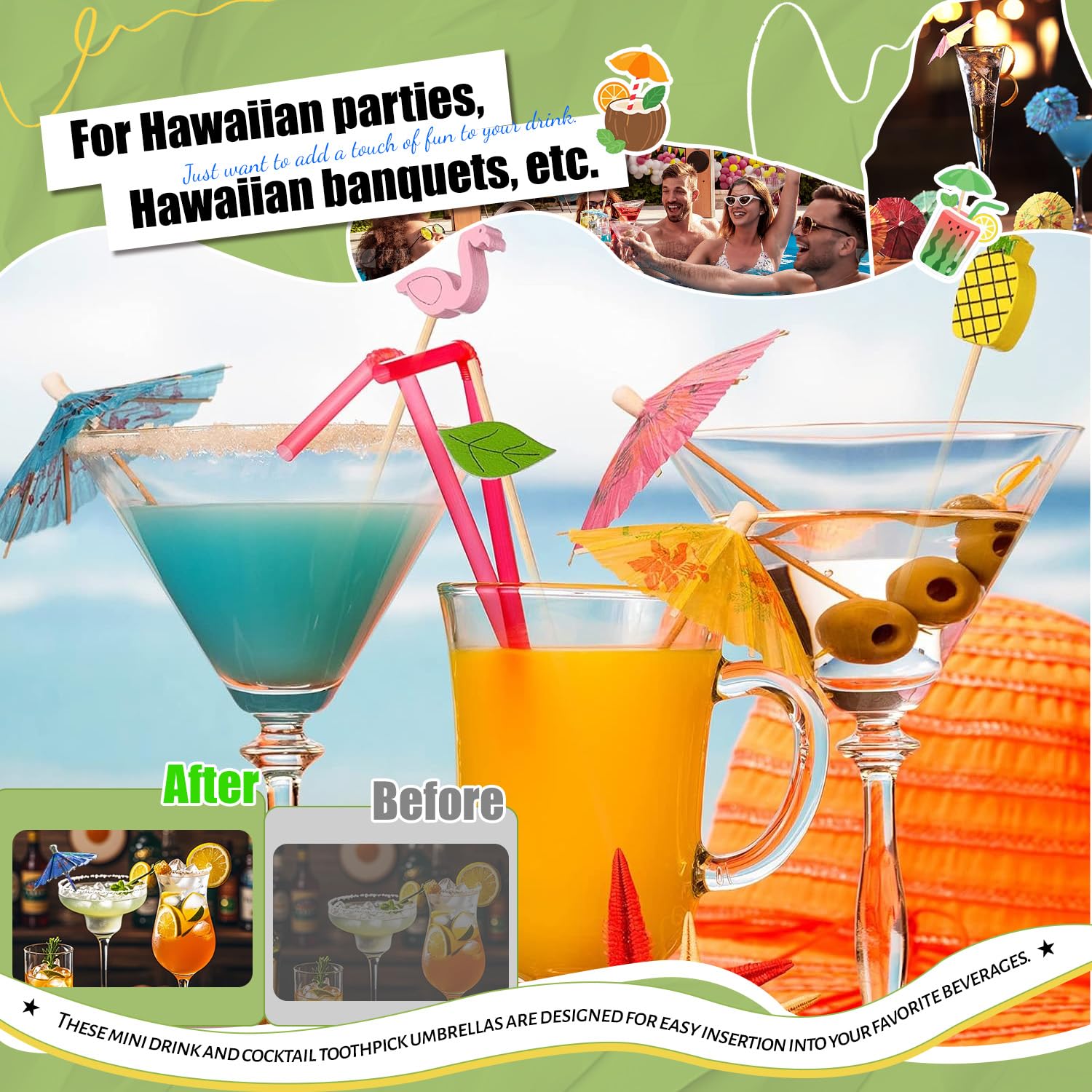 Tropical party decor 50-pack paper umbrellas for Hawaiian-themed gatherings