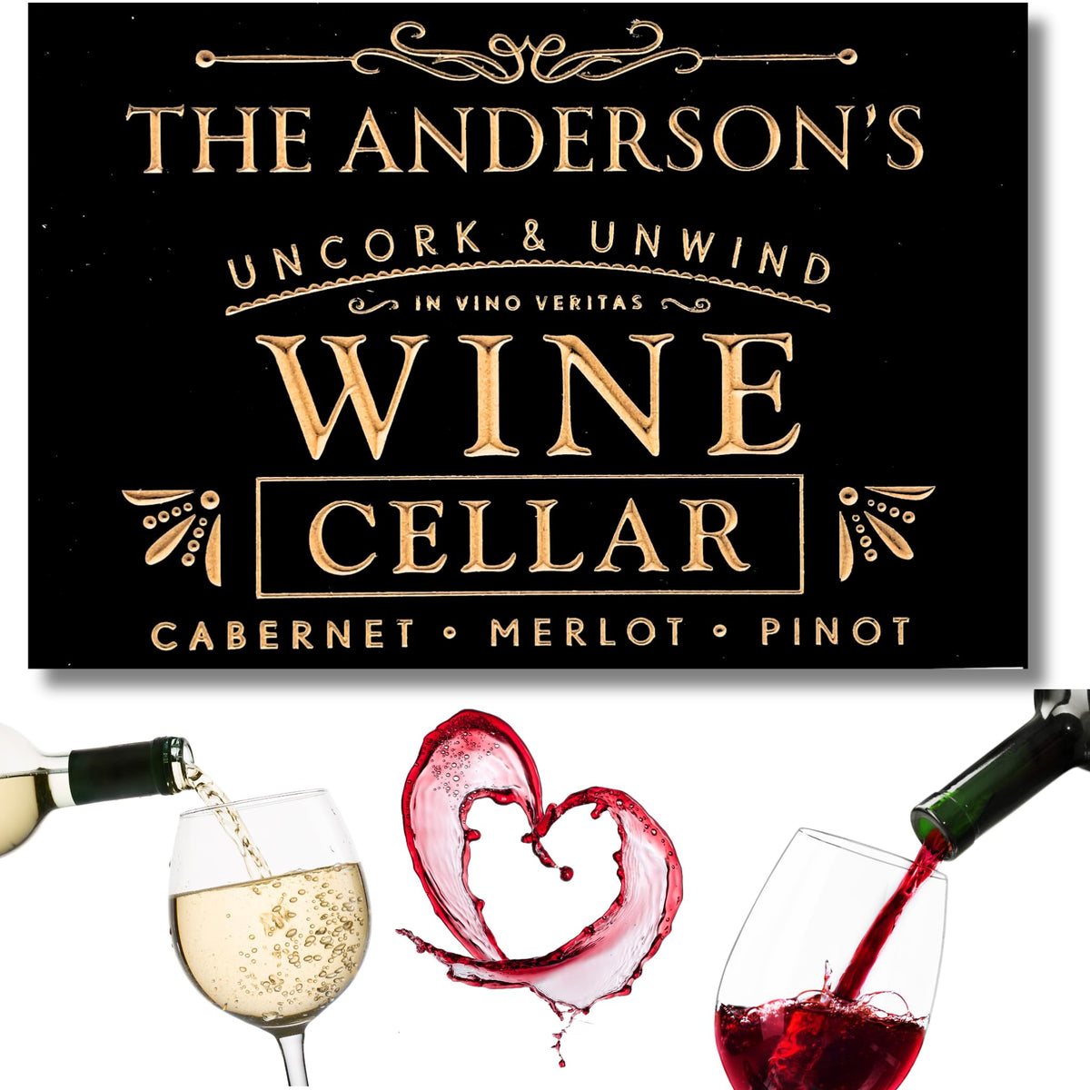 True Stock Studio Personalized Wine Cellar Sign with name text and four size options