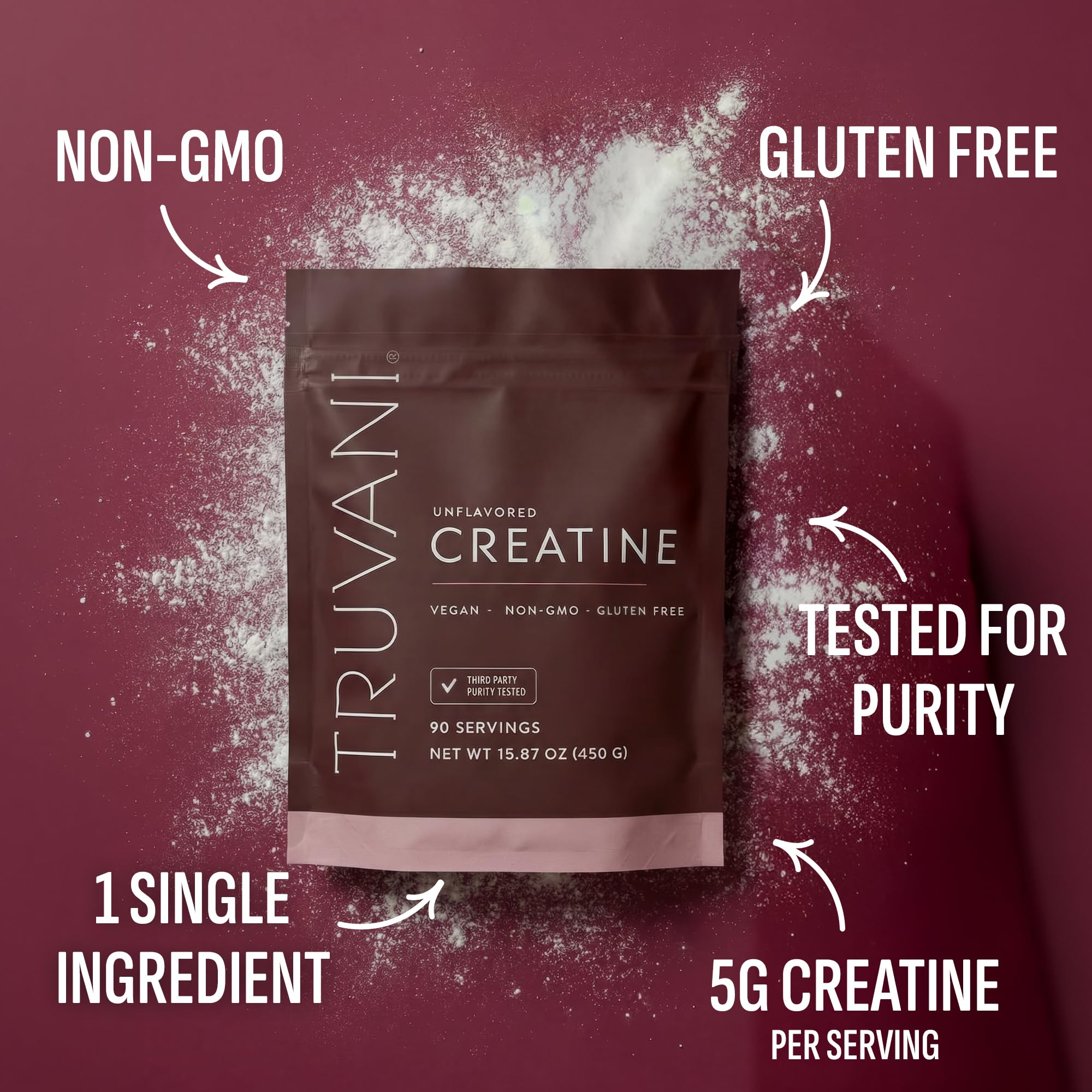 Truvani Creatine Monohydrate Powder unflavored 90 Servings packaging