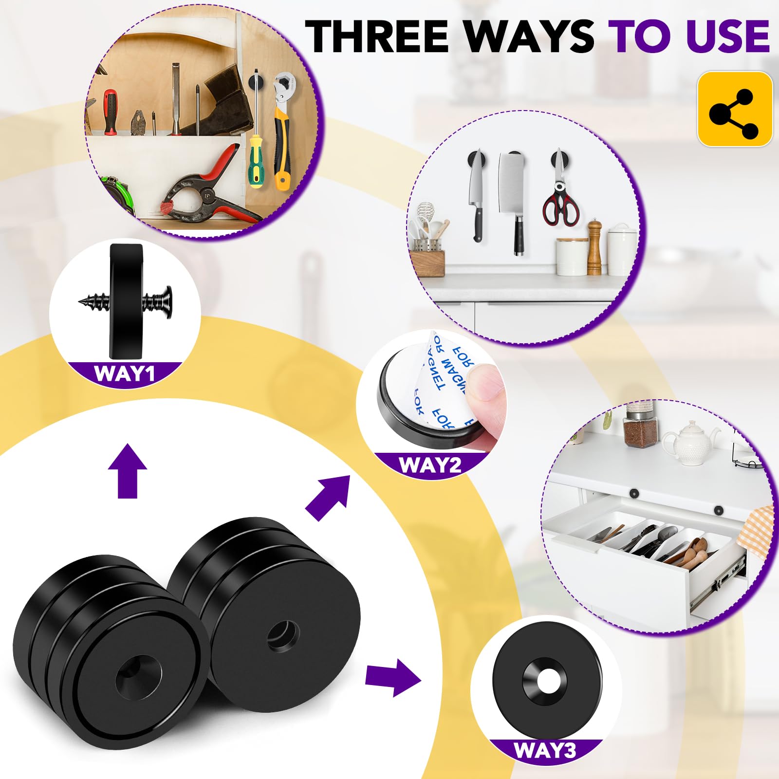 12 double-sided adhesives for non-magnetic surfaces included