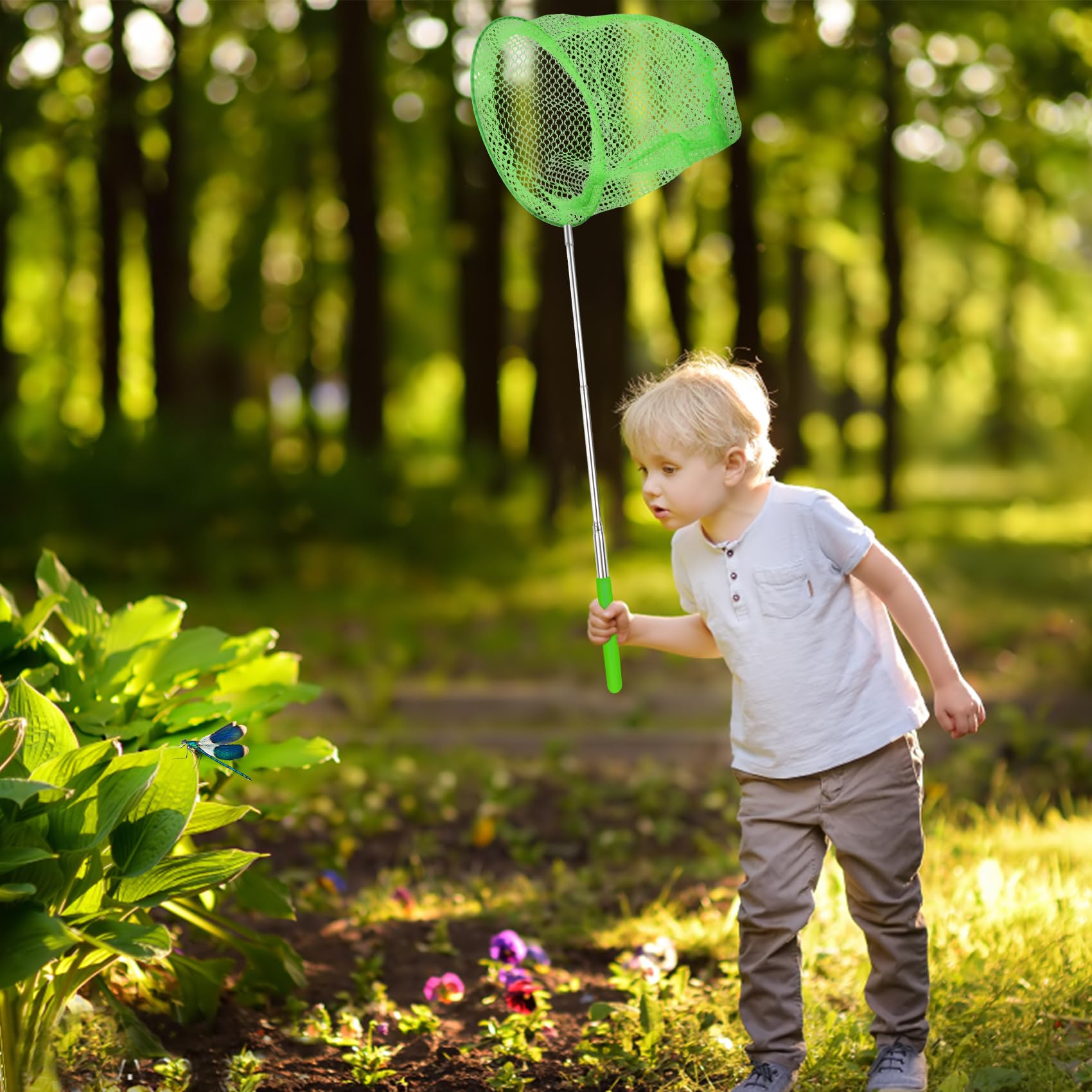 Three insect catching nets in bright colors for kids