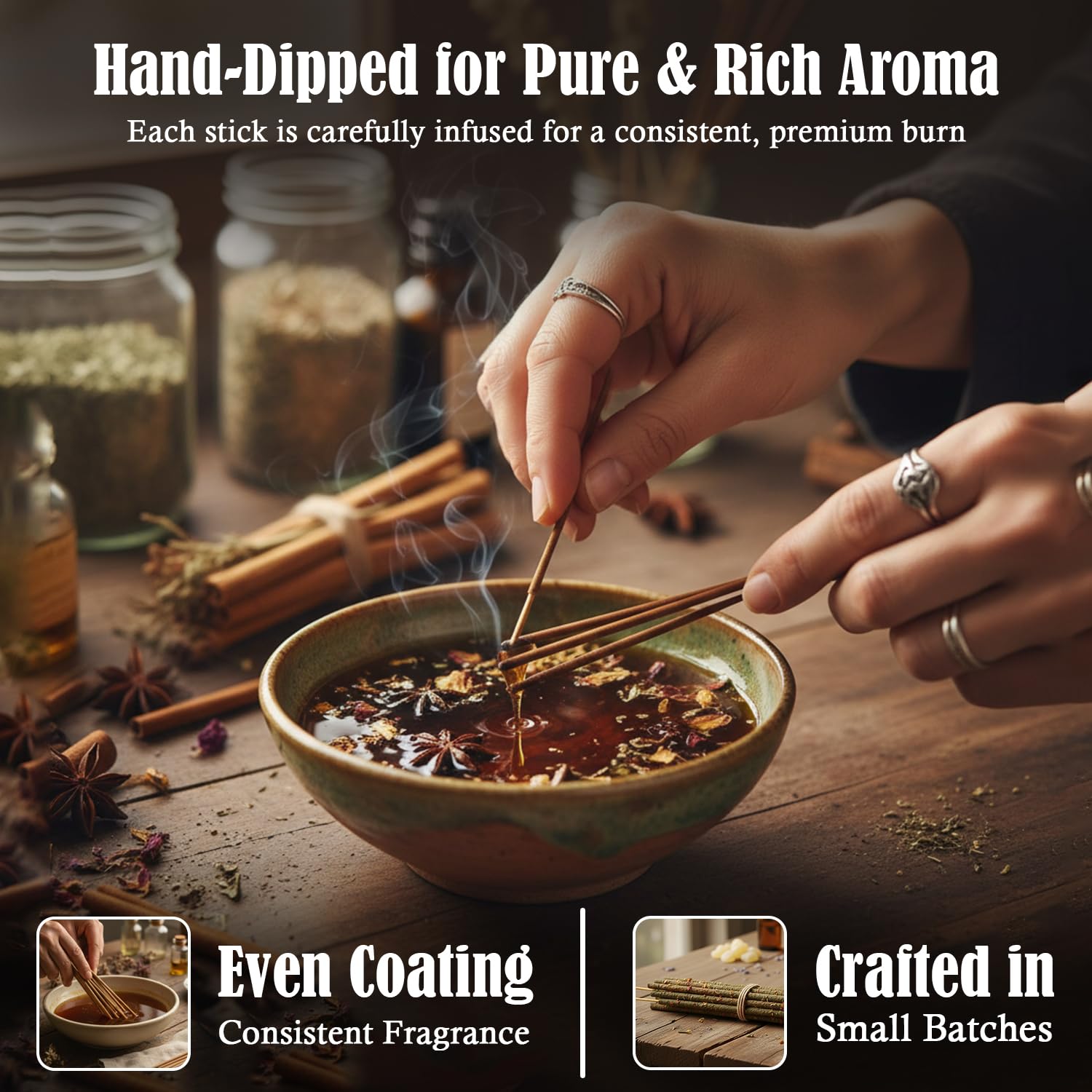 Hand rolled incense sticks with natural ingredients