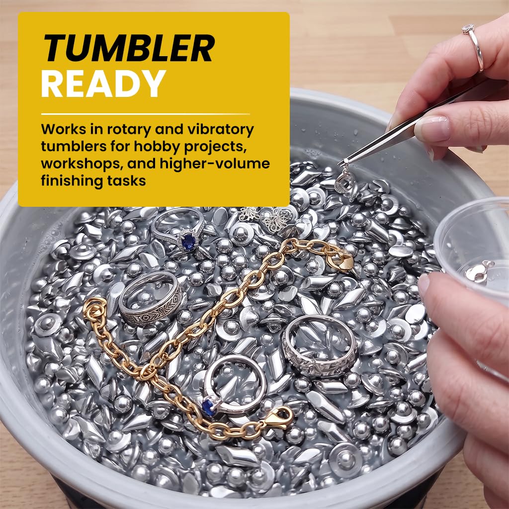 Wet tumbling with stainless steel media for jewelry brass and aluminum