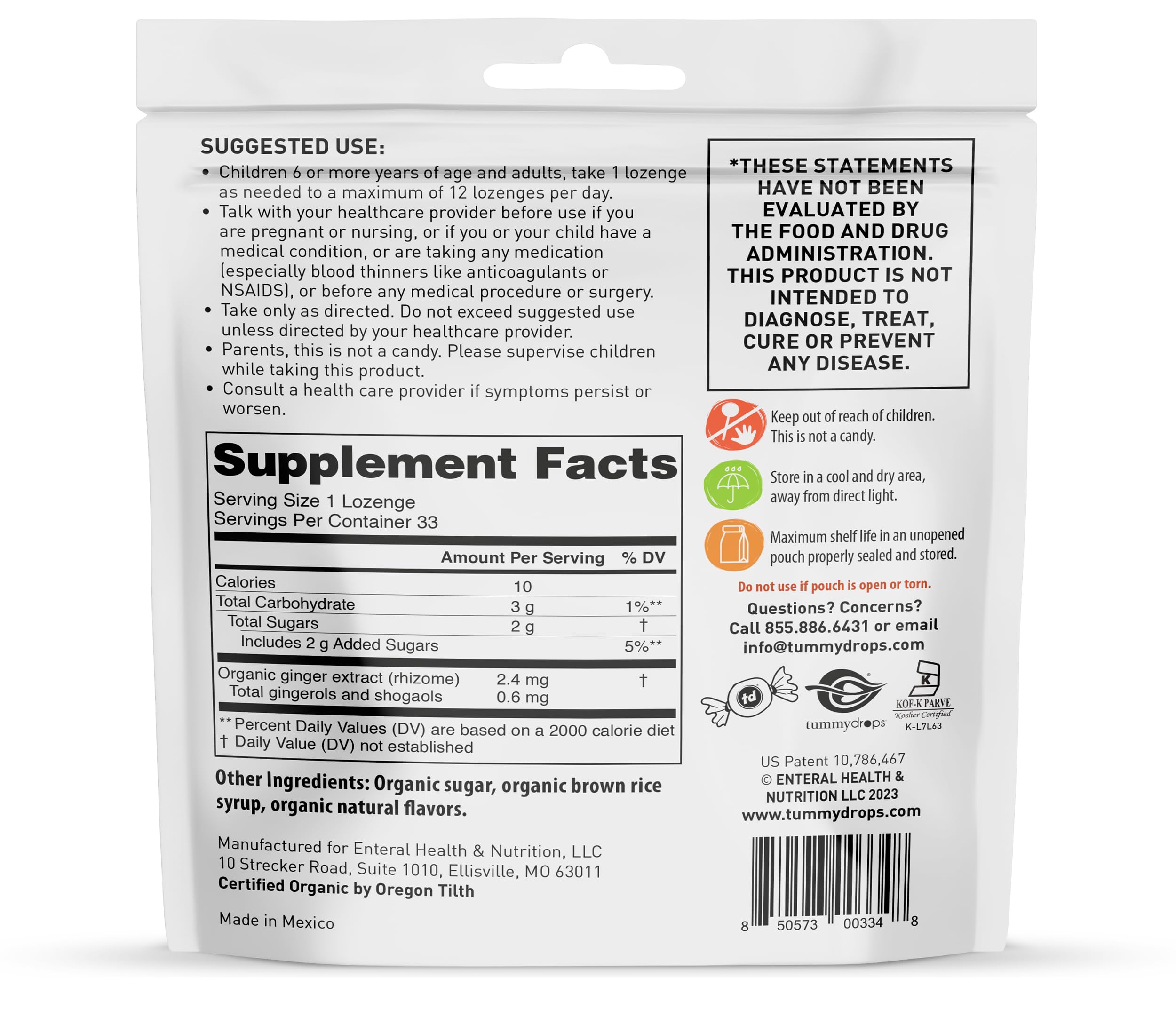 USDA Organic GFCO vegan kosher lozenges pouch