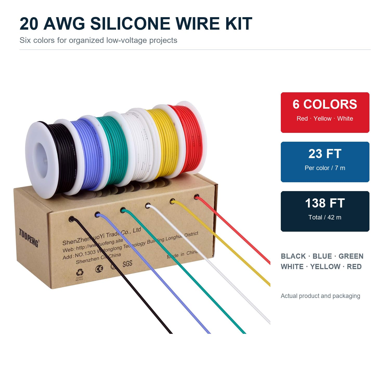 Total 138 ft TUOFENG silicone wire kit with six colors