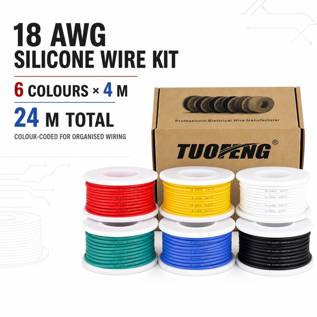 TUOFENG red 18 AWG stranded wire 13.2 ft length