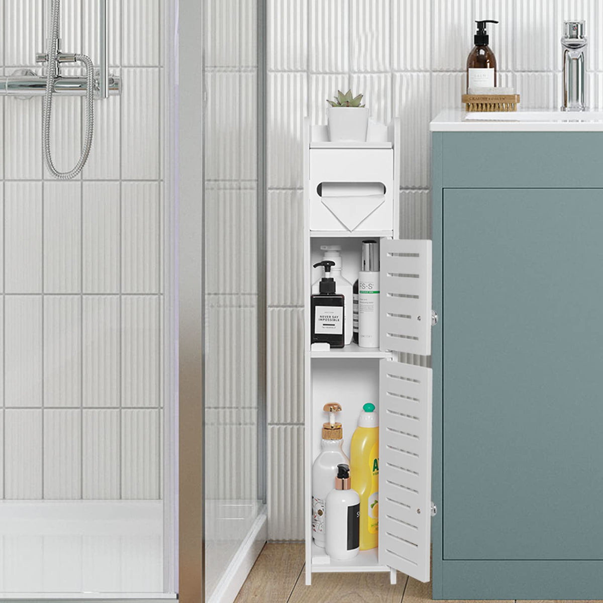 TuoxinEM over toilet storage cabinet front view white