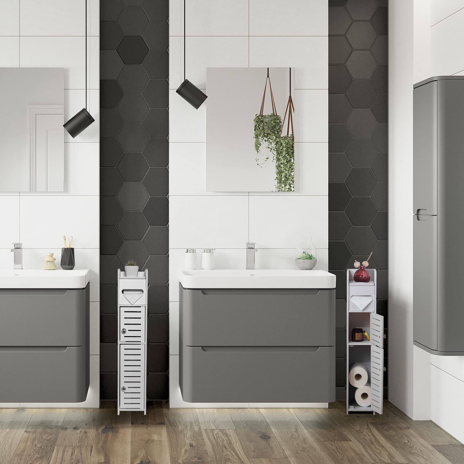 Slim bathroom cabinet dimensions 6W x 6.4D x 30H white