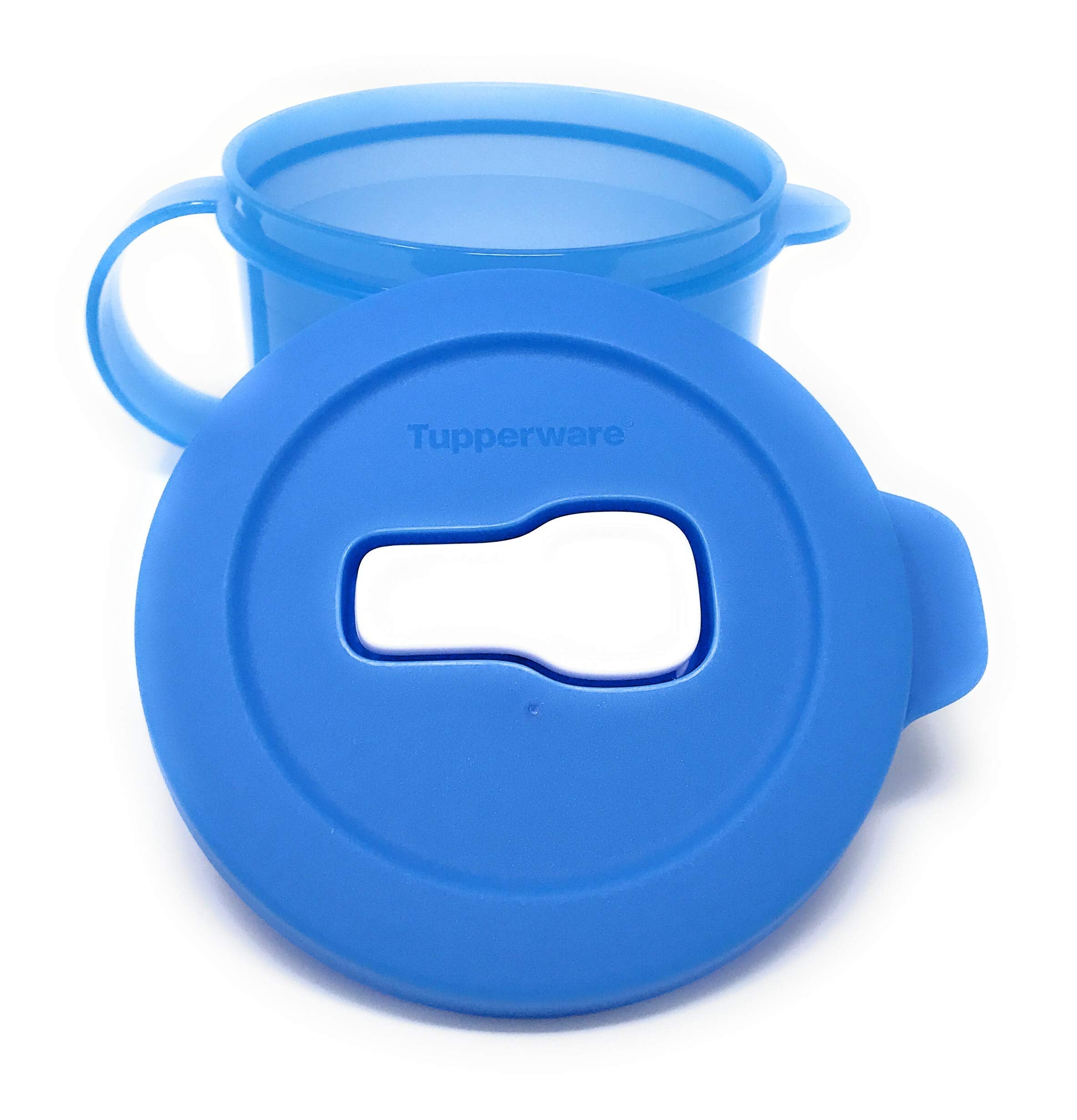 Tupperware Crystalwave blue 16 oz soup mug side view