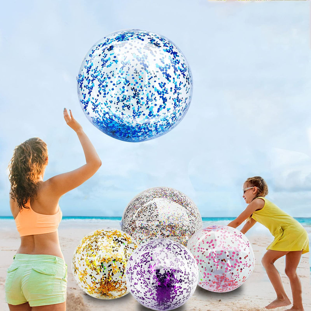 TURNMEON 5 pack sequins beach balls 16 inch set image