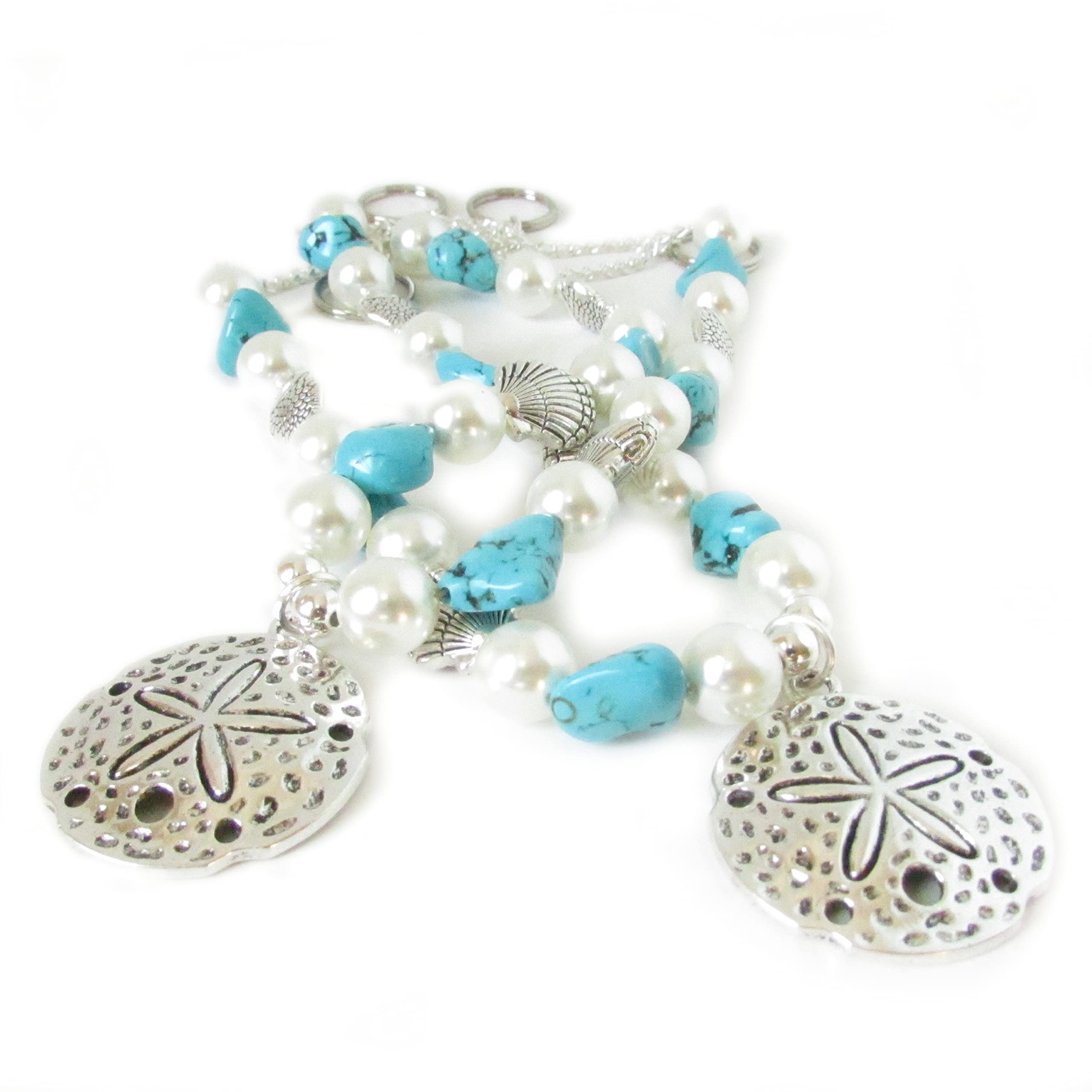Turquoise beads and silver seashell accents