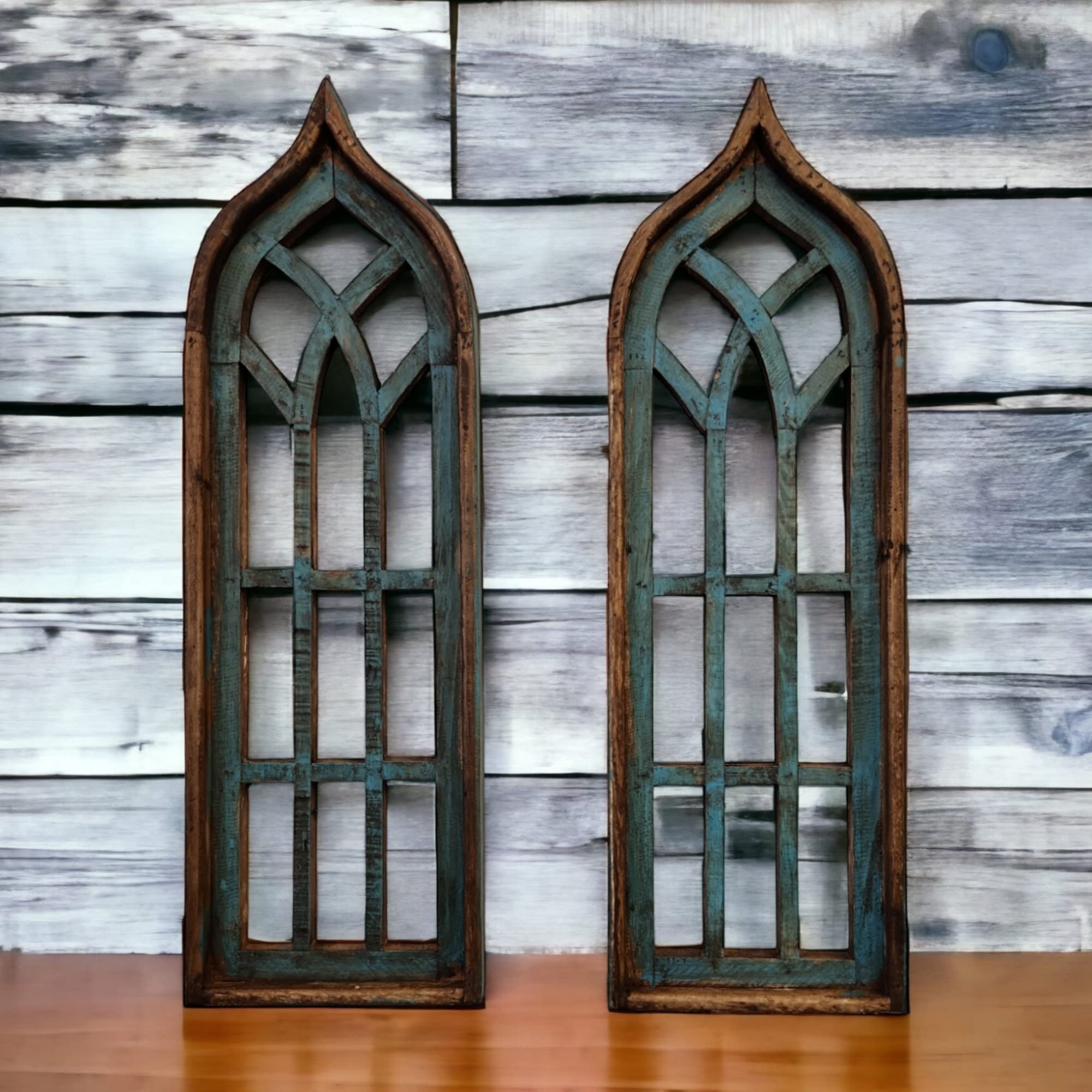 Hanging hardware included with turquoise wall arches