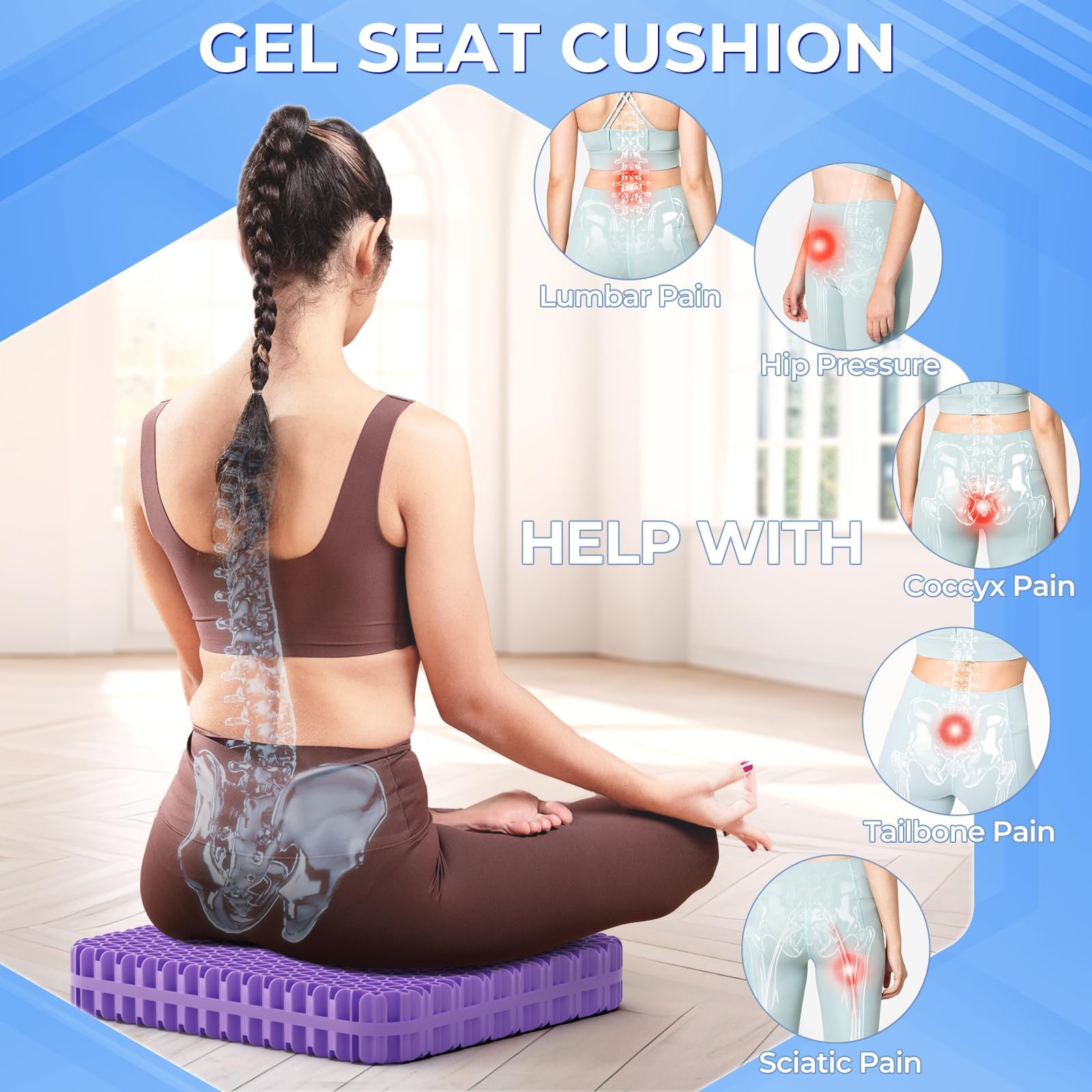 Thick gel core seat cushion for long sitting