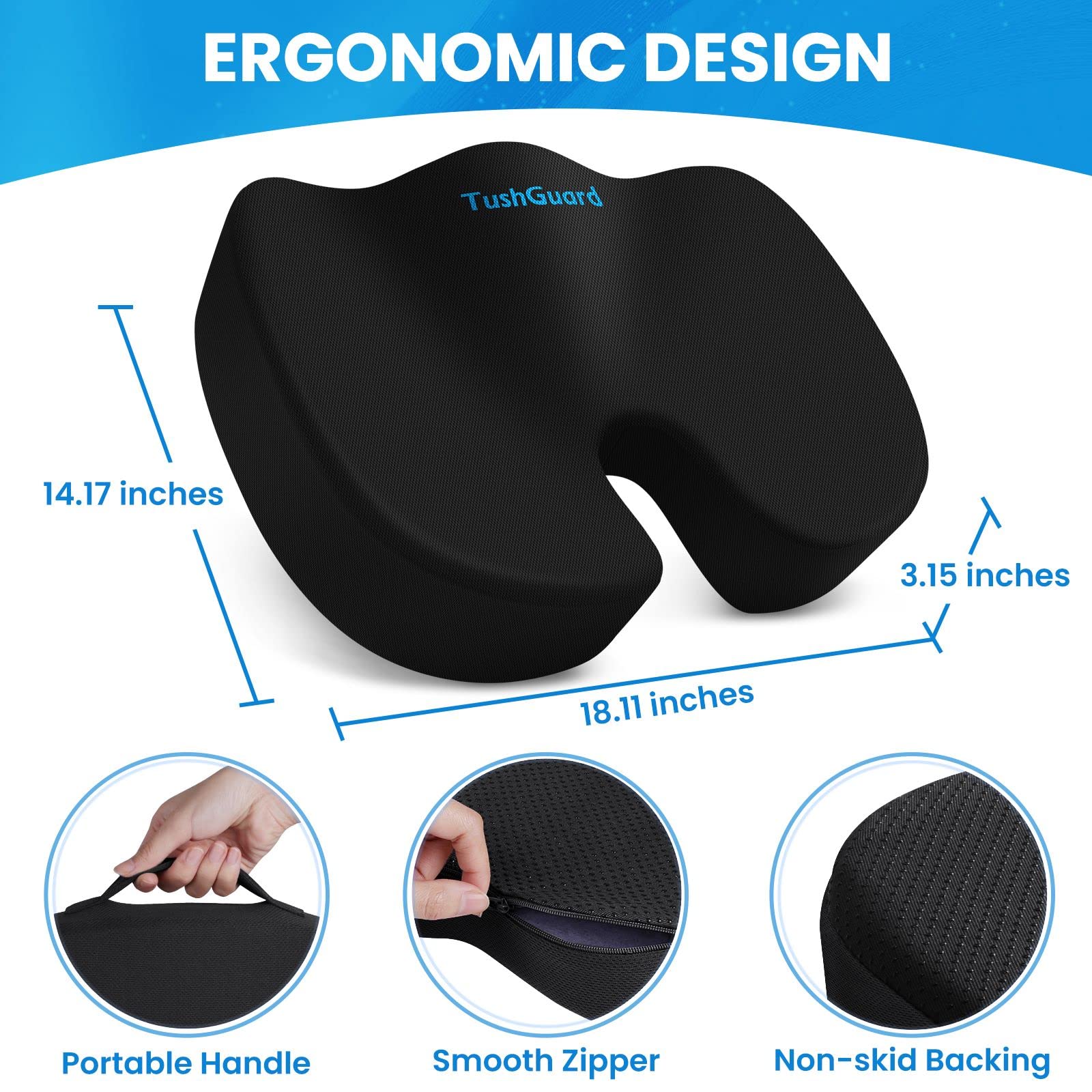 Memory foam chair cushion coccyx and hip support