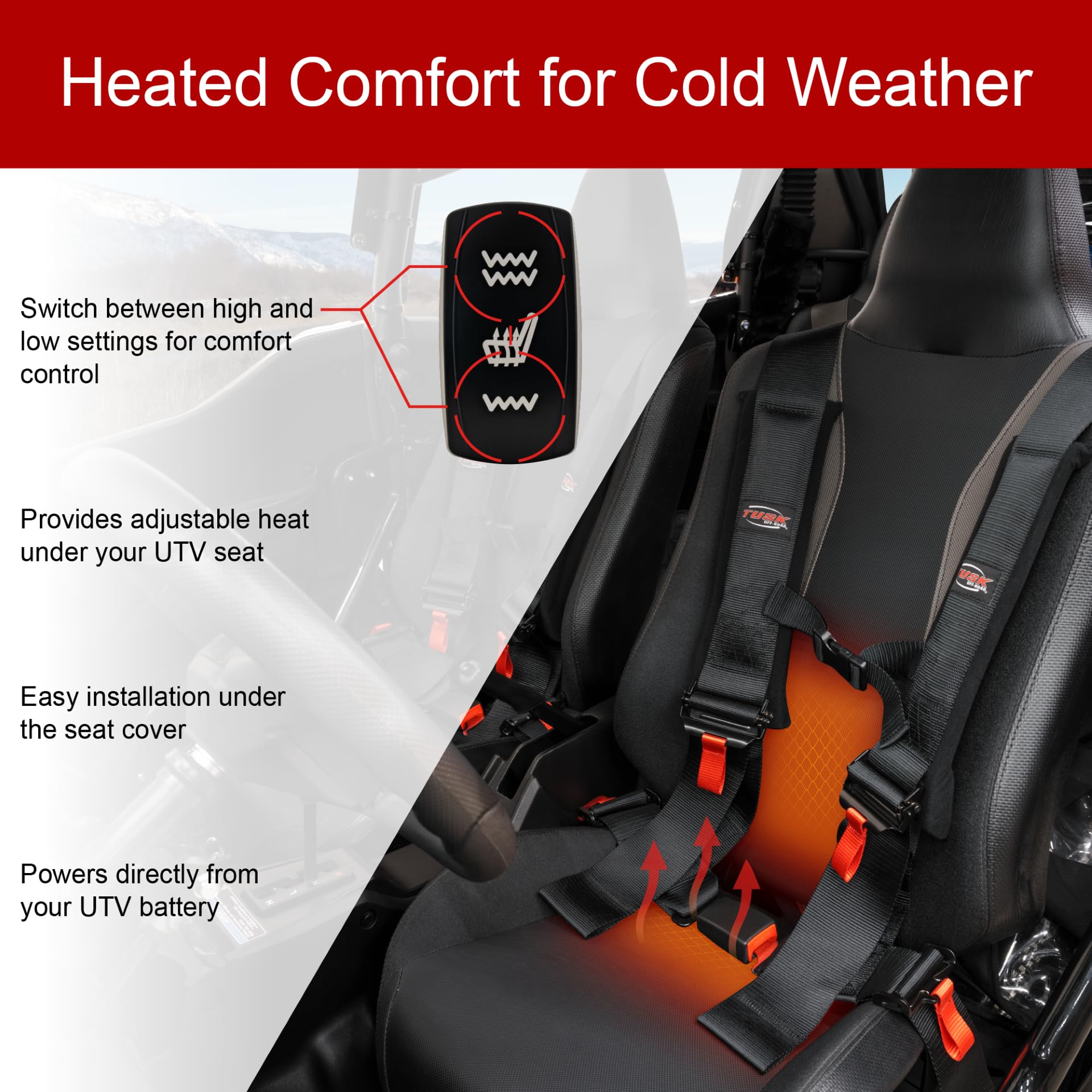 Tusk UTV Seat Heater Kit universal fit design for most UTV seats