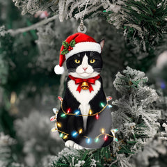 Tuxedo cat ornament with story card