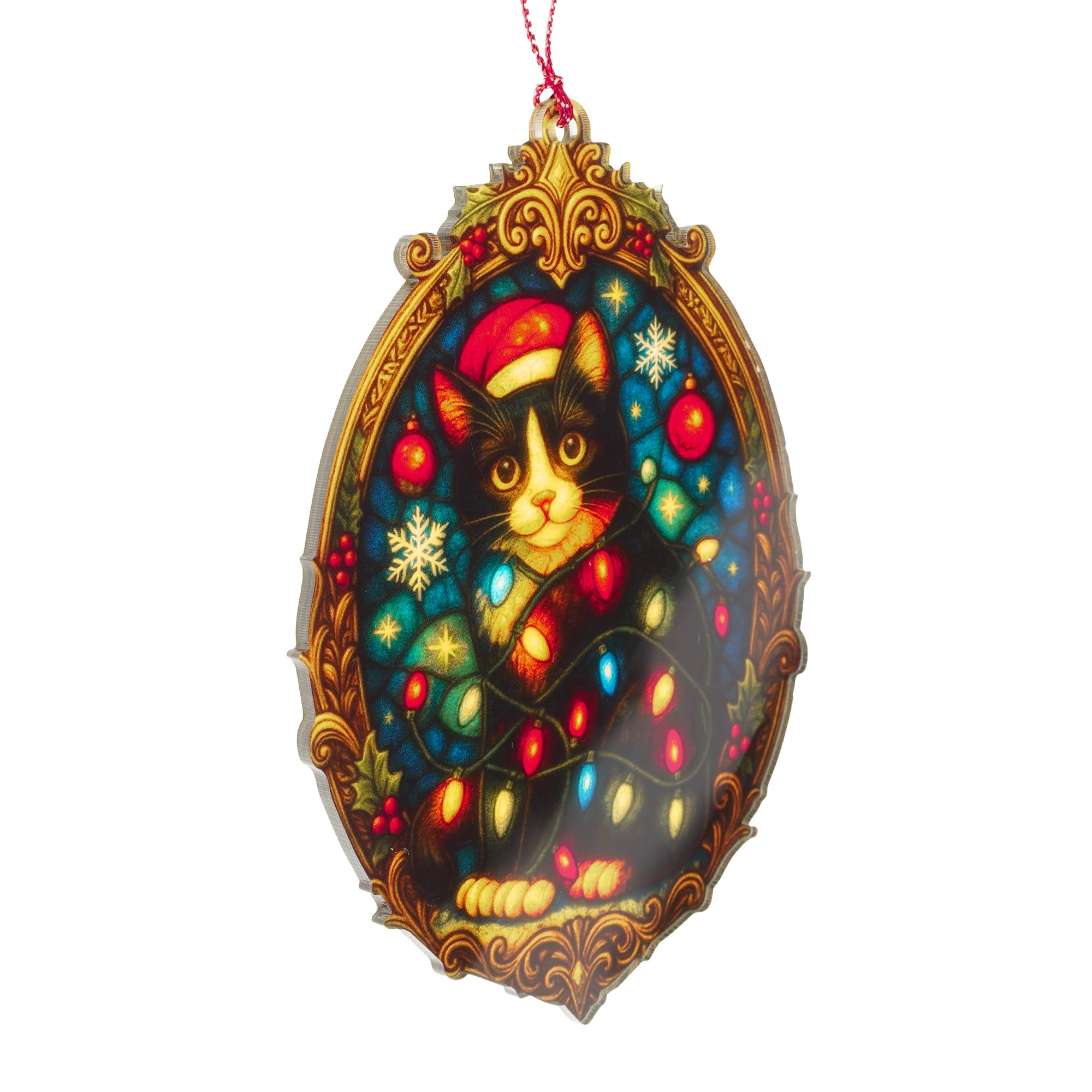 Tuxedo cat ornament with vibrant colors