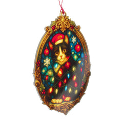 Tuxedo cat ornament with vibrant colors
