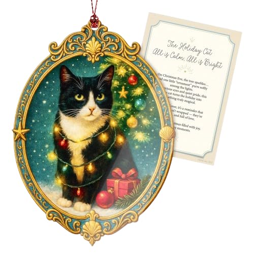 Tuxedo cat Ornament Christmas Ornament 2025 acrylic ornament featuring a tuxedo cat beside a festive tree