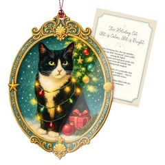 Tuxedo cat Ornament Christmas Ornament 2025 acrylic ornament featuring a tuxedo cat beside a festive tree