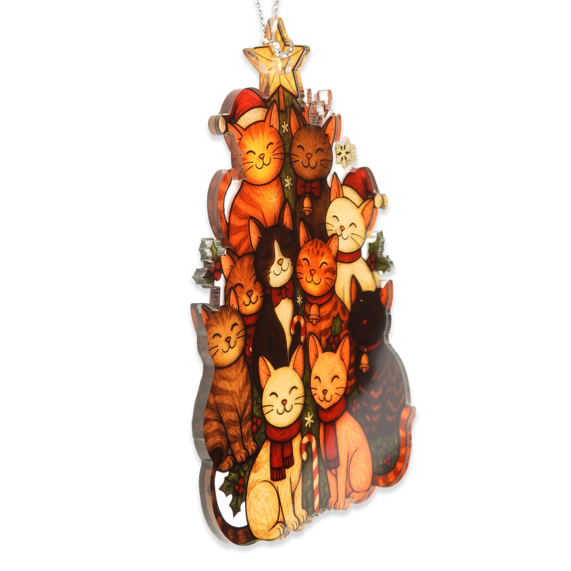 Tuxedo Catt Ornaments close up with festive colors