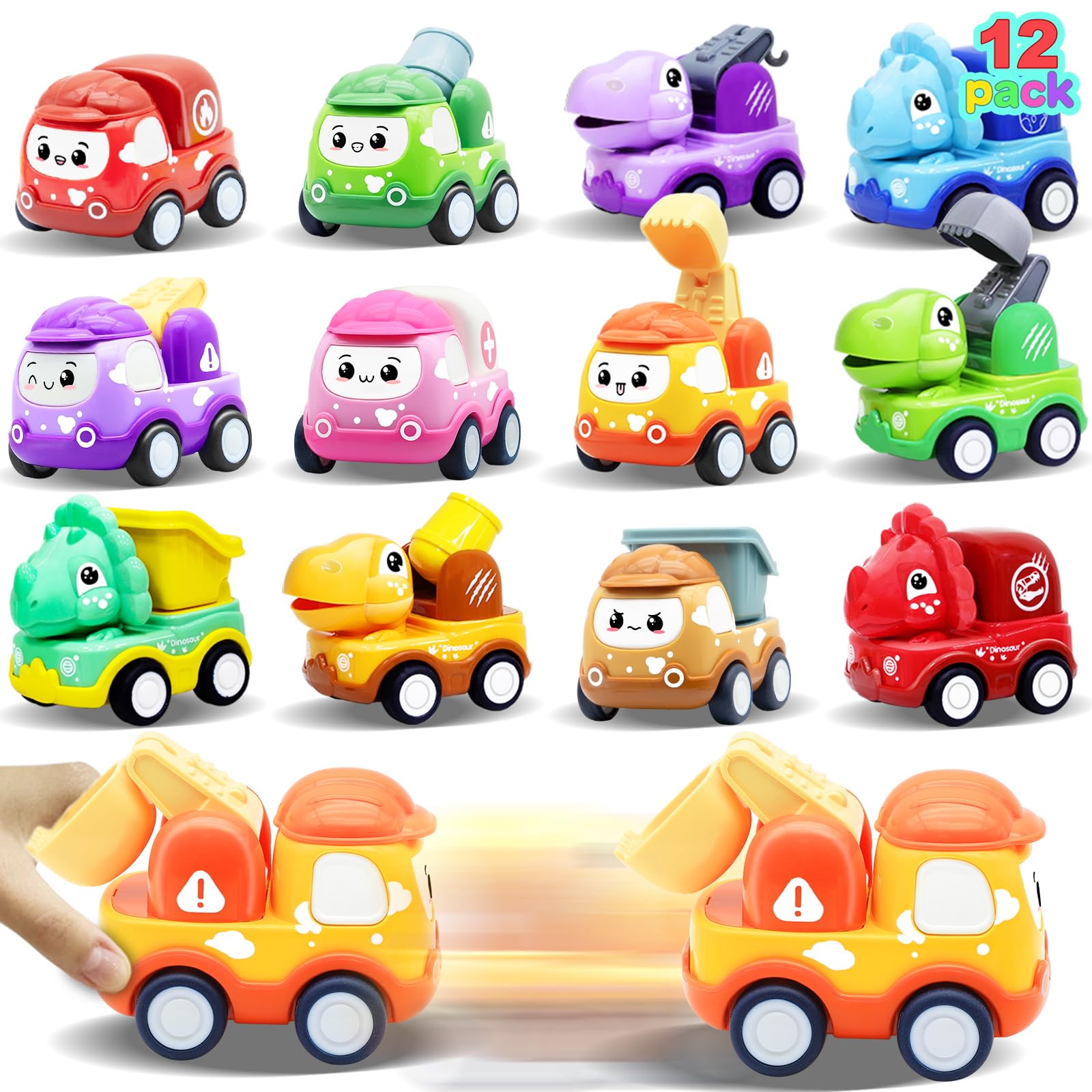 twelve-pack cartoon pull back cars for kids image