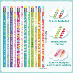 Pencils with encouraging sayings including NOTHING IS IMPOSSIBLE and YOU ARE UNIQUE
