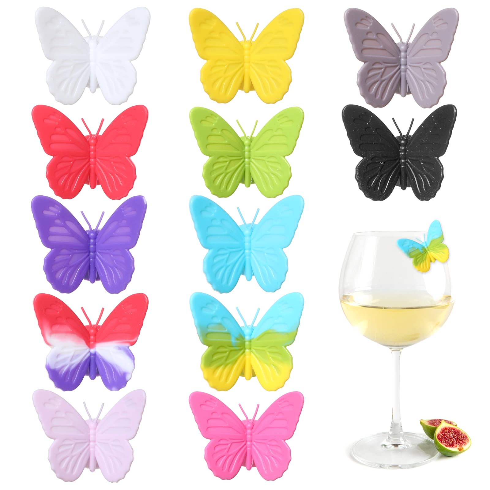 Tweruna 12 PCS wine glass charms butterfly design