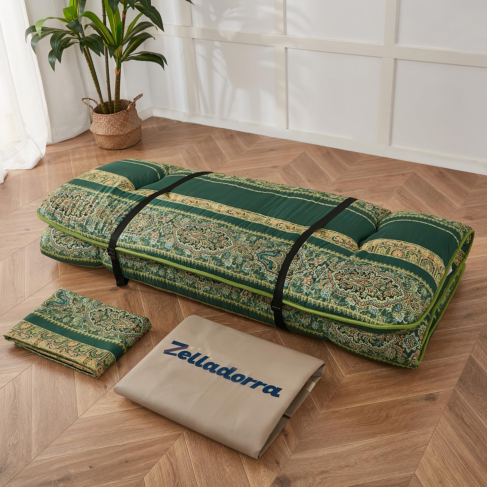 Quilted surface detail on twin size floor mattress