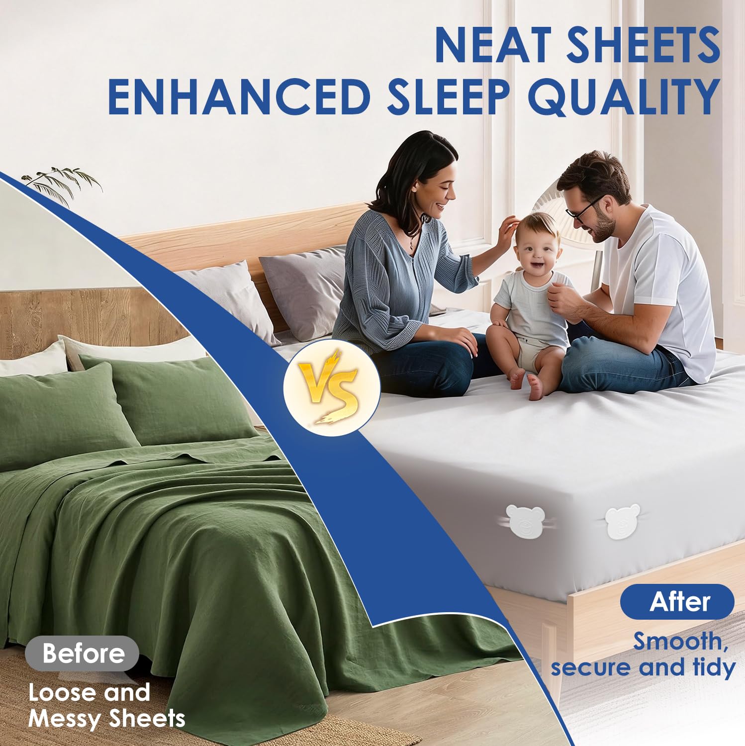 One-time installation demonstrated on mattress corners