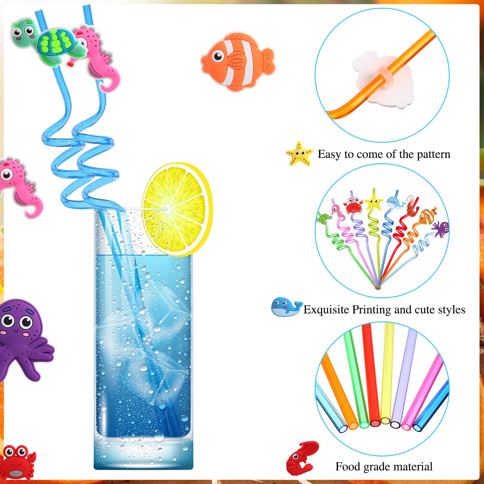 Twisted sea creature straws with ocean theme