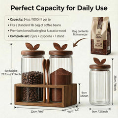 Two 34 floz glass jars with acacia wood lids