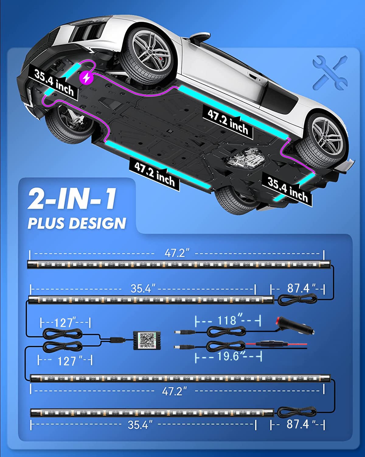 Two 72-LED and two 54-LED strips for undercar glow