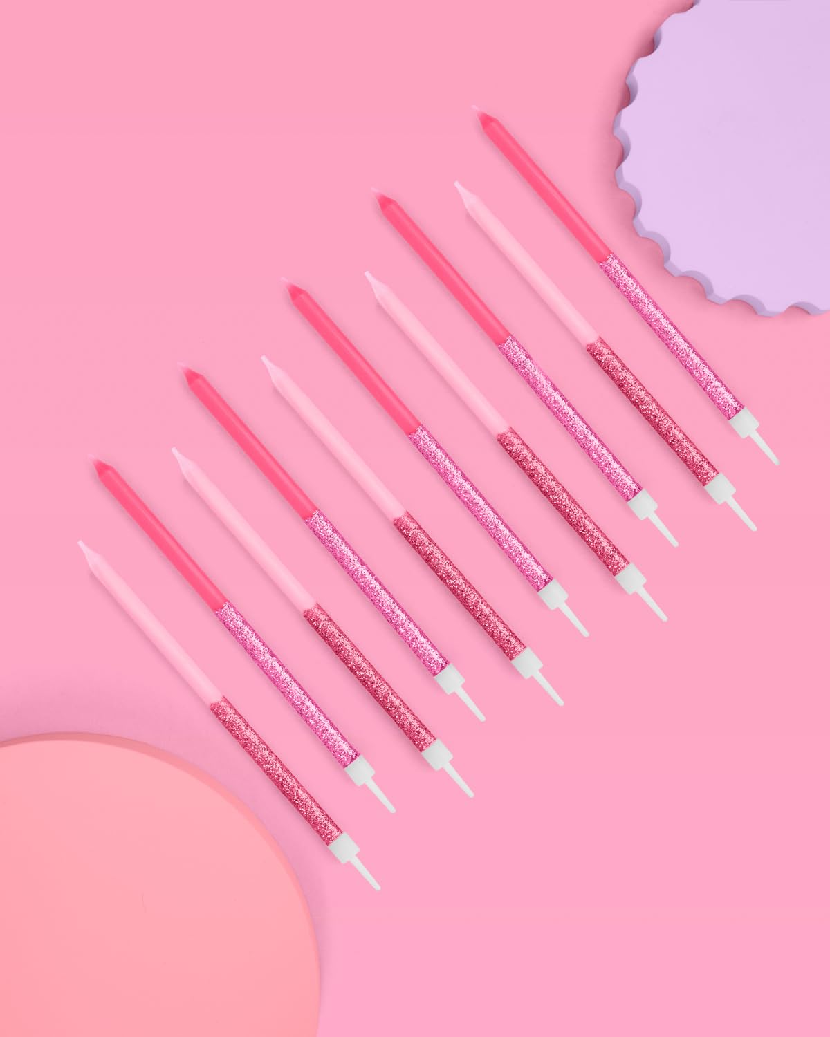 hot pink wax with pink glitter 5 inch birthday candles 10 pcs