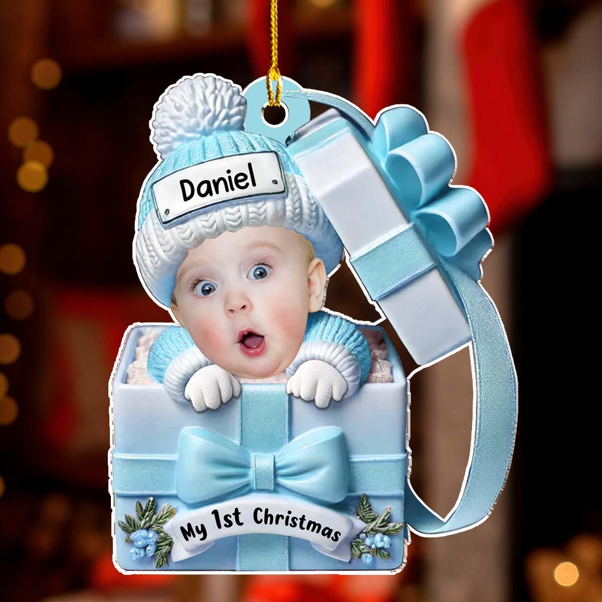 Protective film on both sides of Baby Inside Gift Box ornament