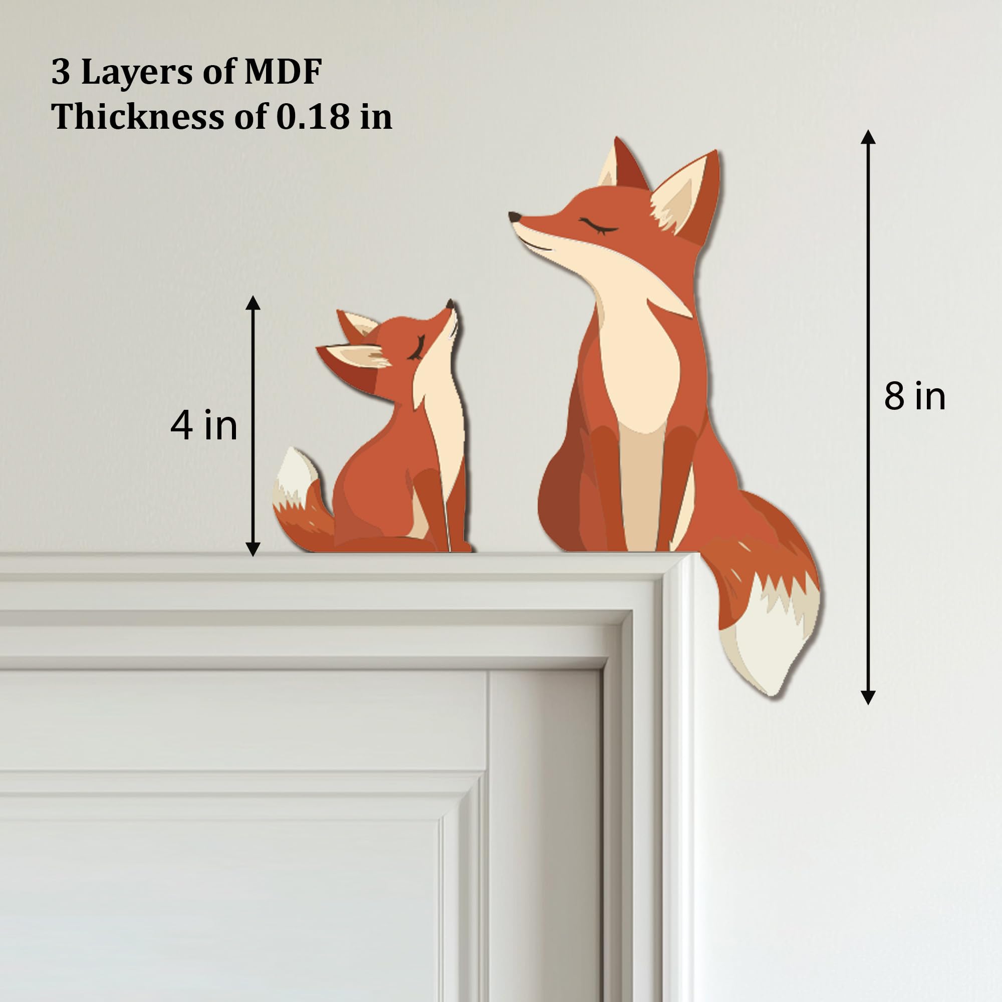 Small fox 4 inches tall and large fox 8 inches tall