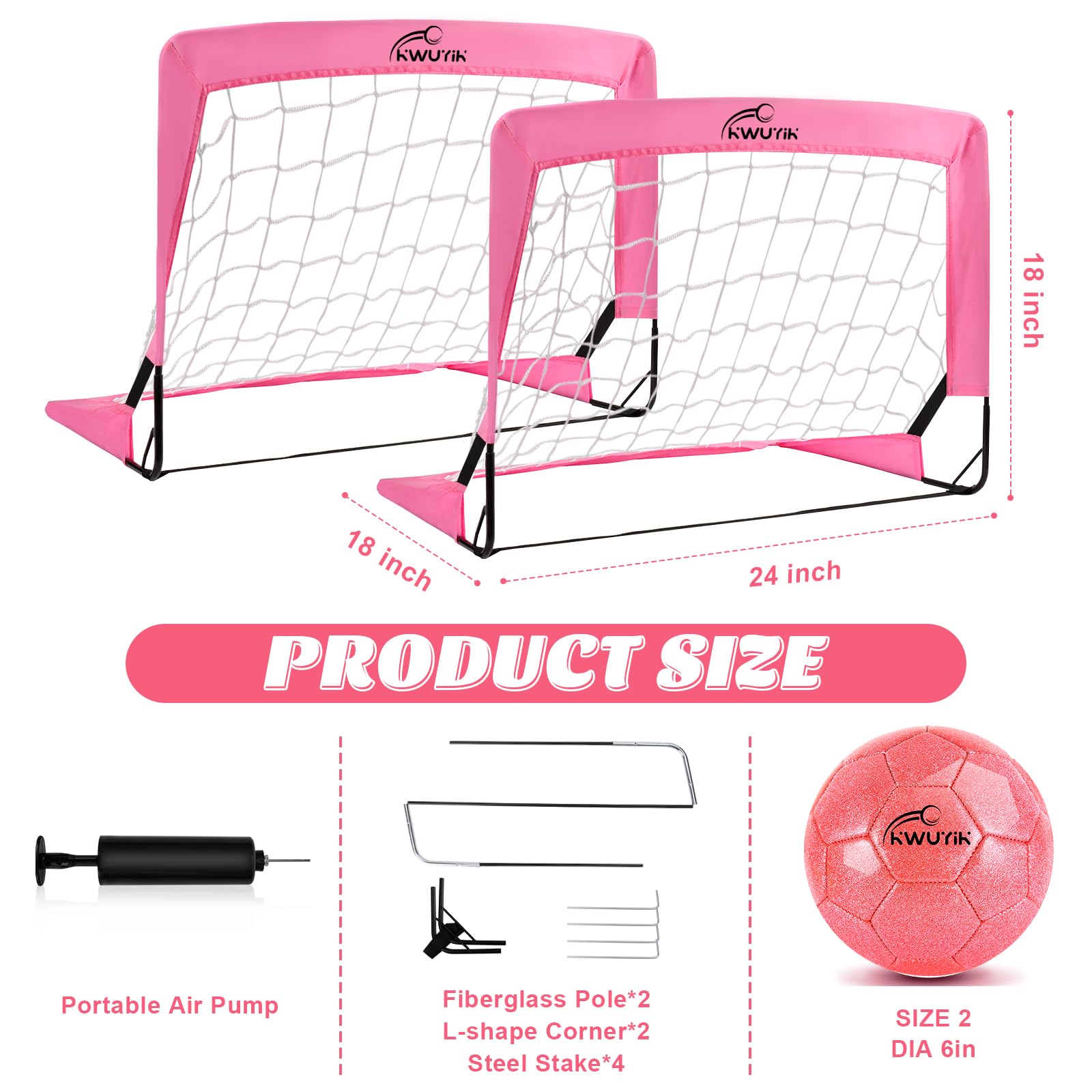 Two pink foldable goals for backyard play