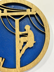 Top layer stained golden oak and blue back in ornament
