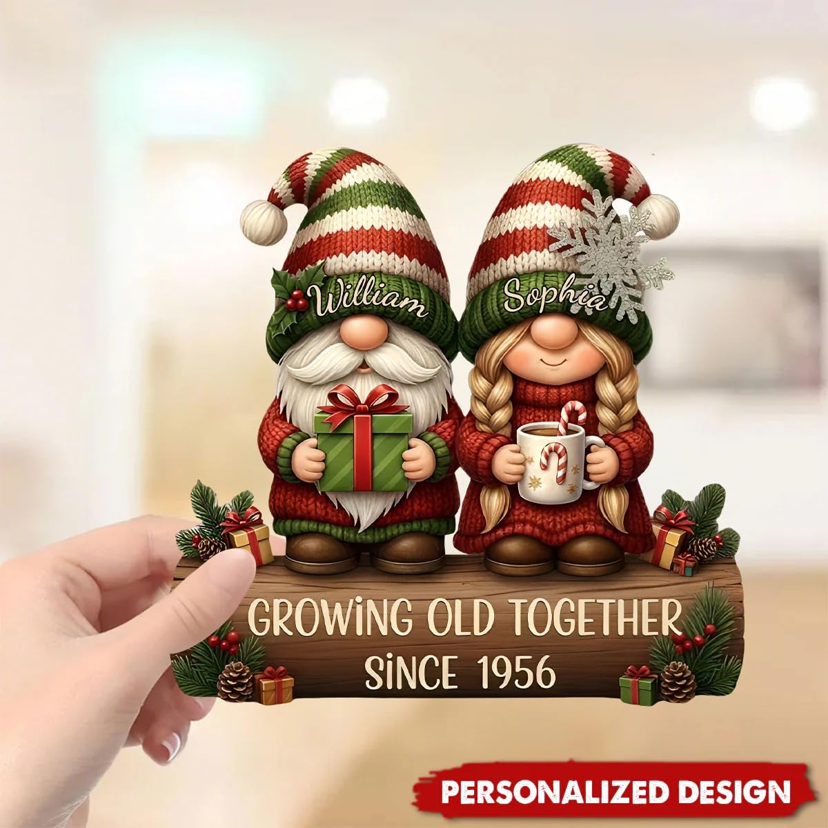 Flat stand included for desk shelf or mantel display