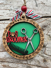 Two-layer wood ornament laser cut dog groomer