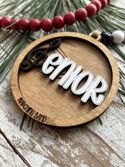 Two layer laser cut wood ornament made in North Carolina