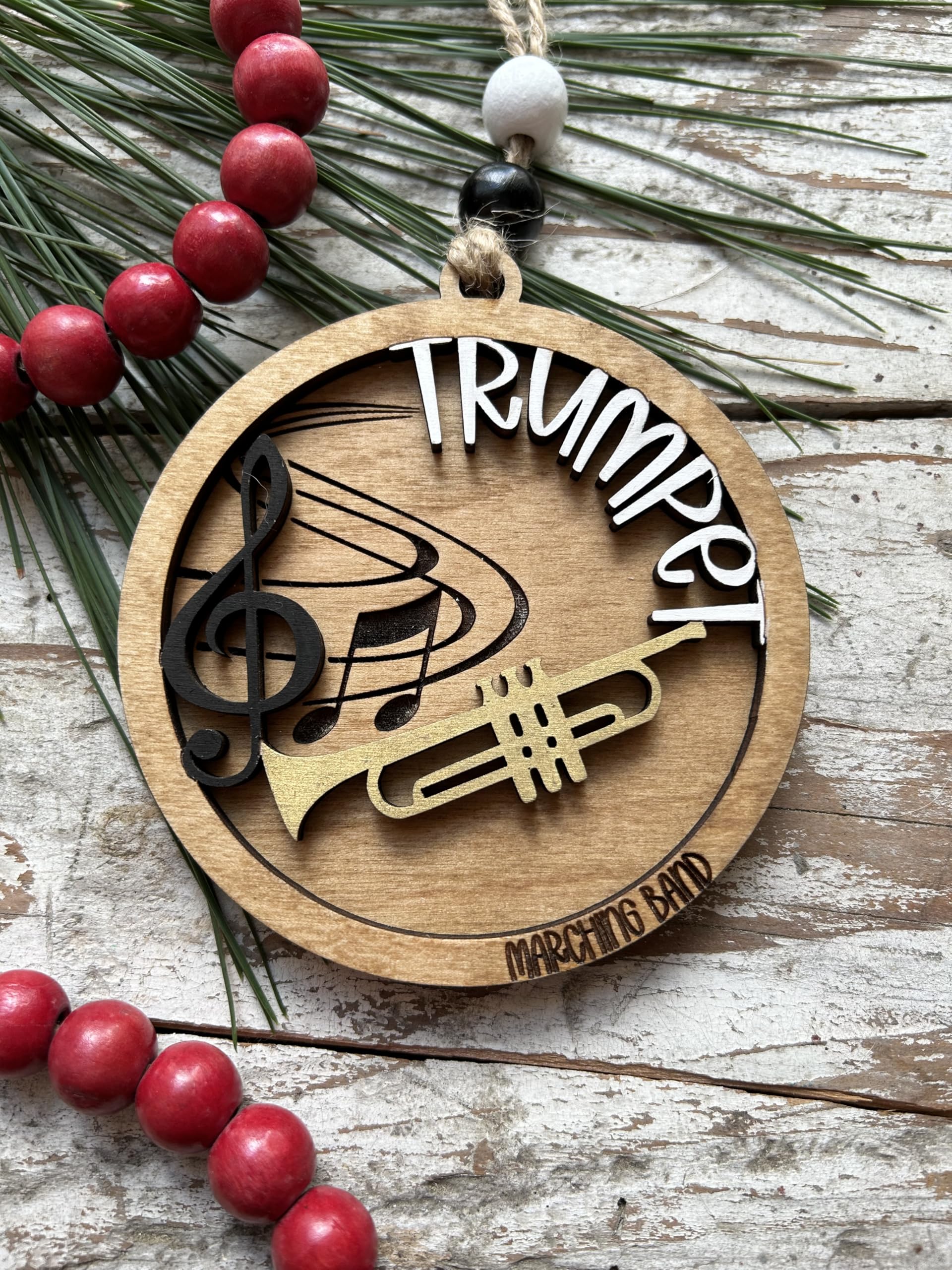Handpainted two-layer wood ornament for Christmas tree