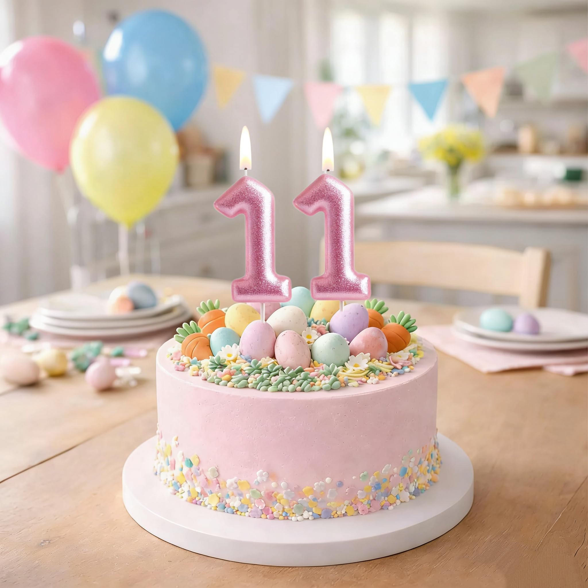 Three-dimensional design pink birthday candles with glossy surface
