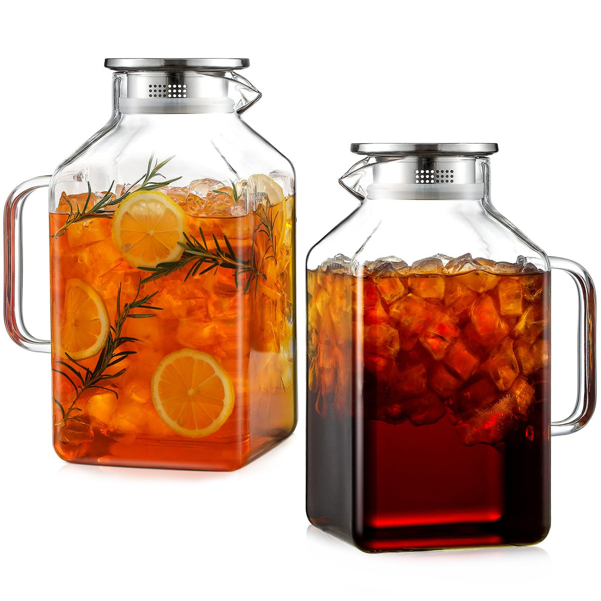 2 pack 1 gallon square glass pitcher with lid and spout