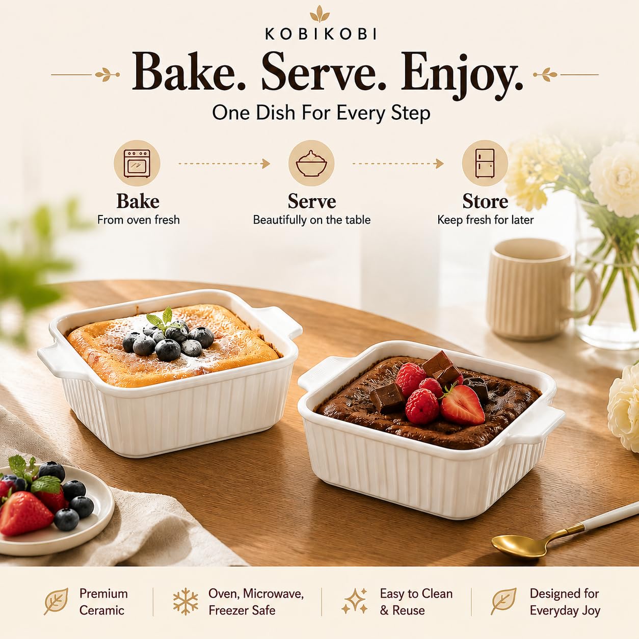 Lid-covered baking dishes for serving or storage