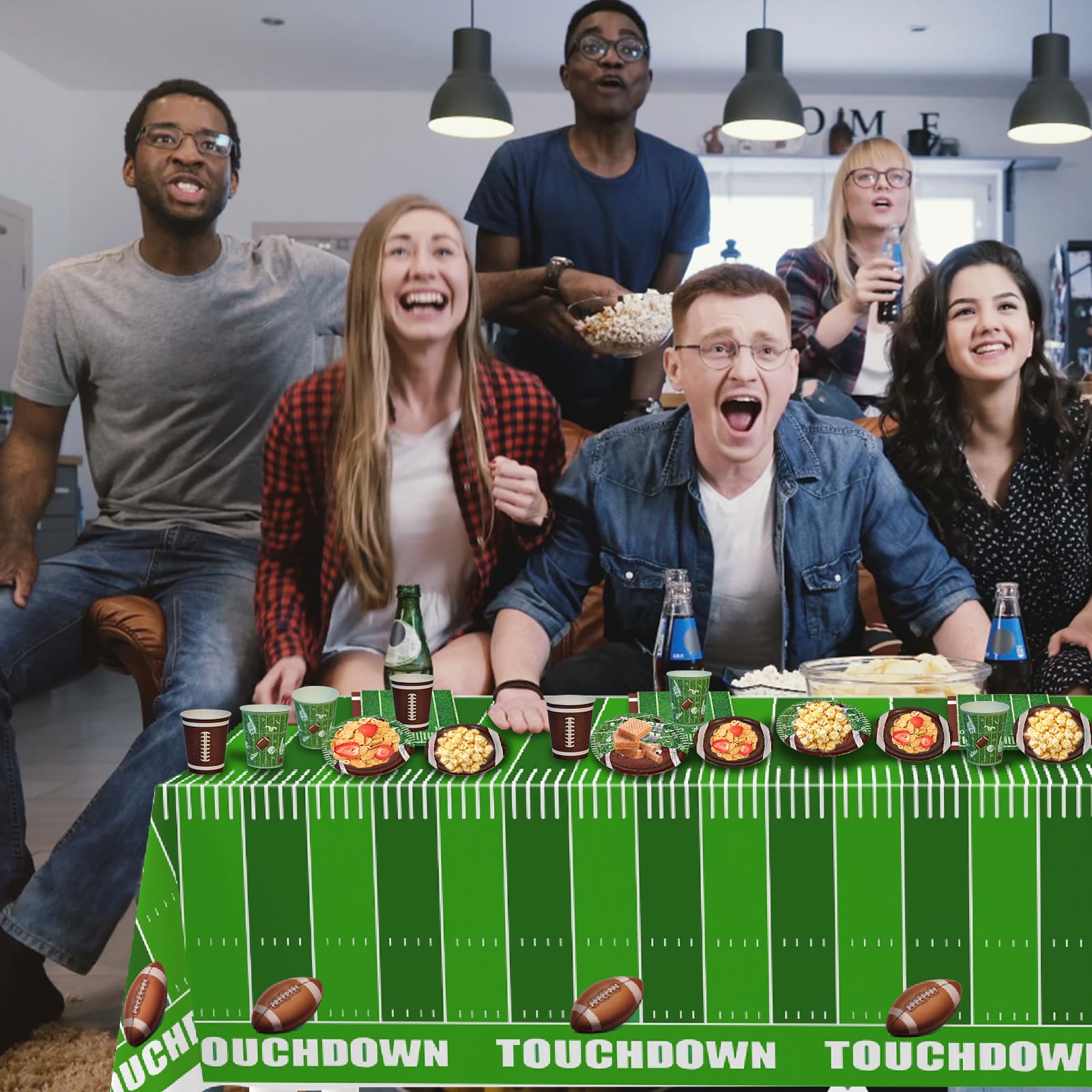 Disposable football table cover protecting 8-foot tables