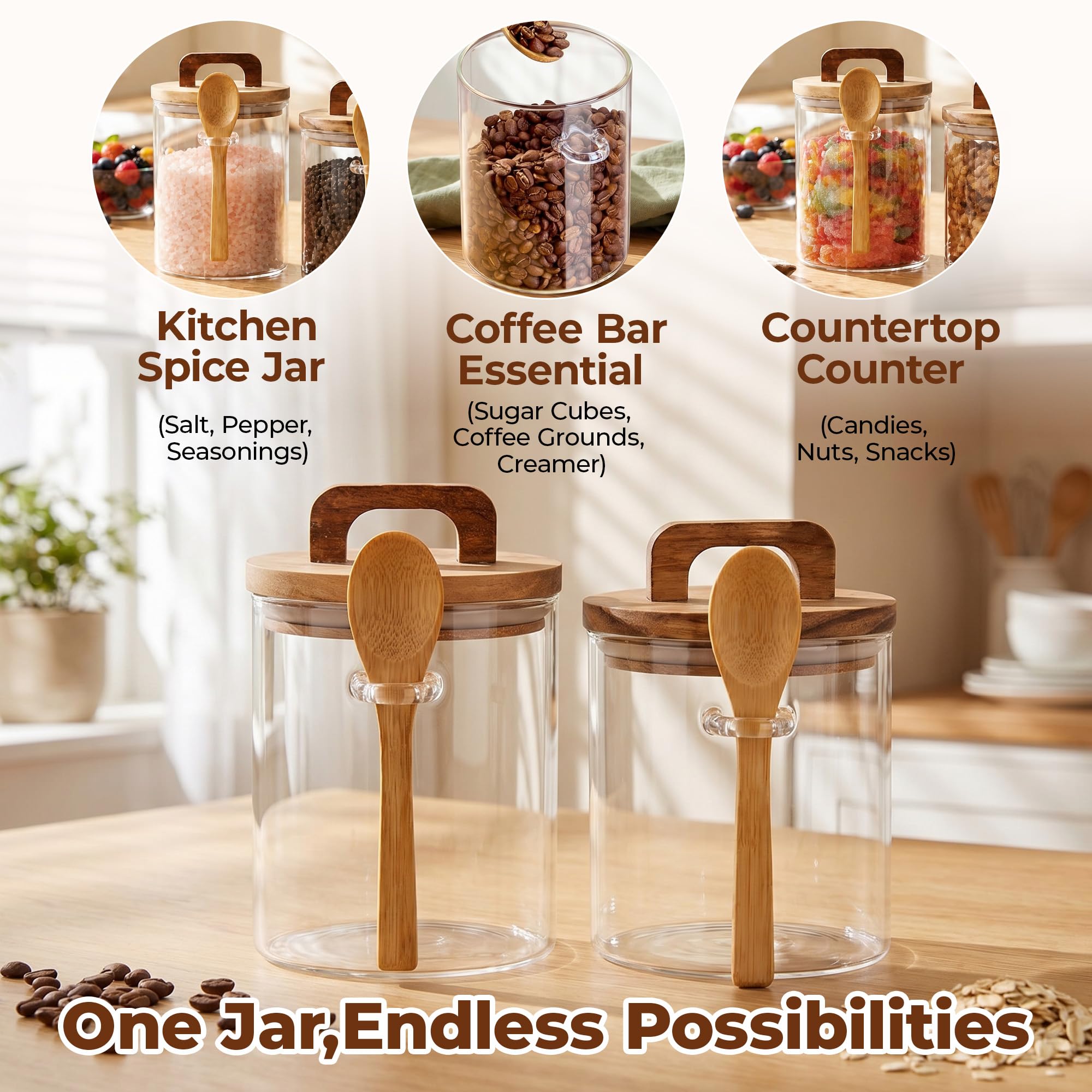 Crystal clear borosilicate glass jar with wooden lid