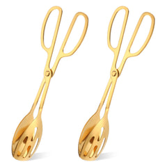 Two-pack gold serving tongs stainless steel 10 inches long