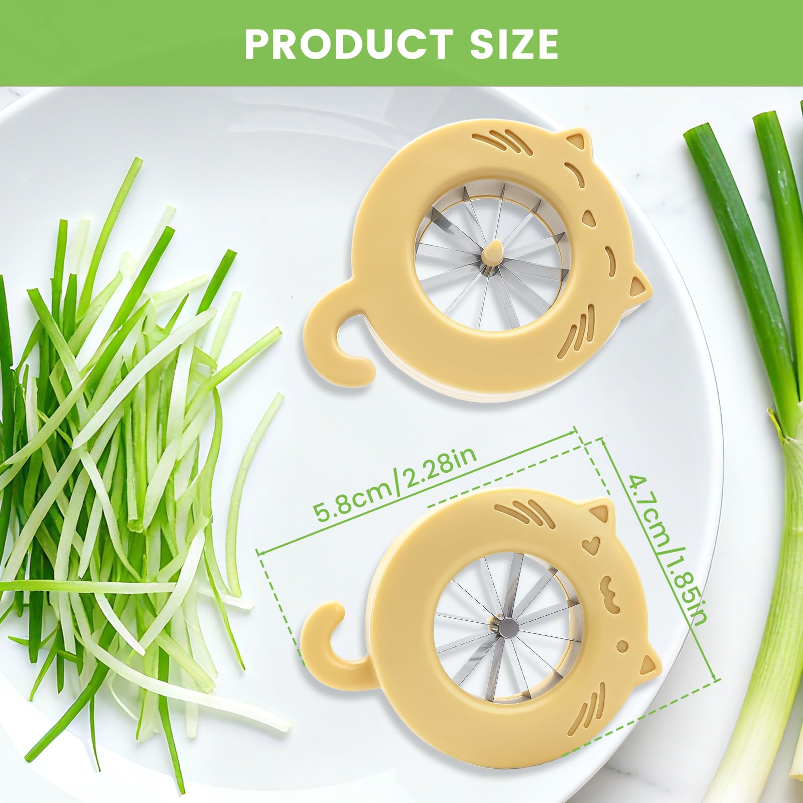 Cat shaped green onion shredder with 12 blades close up